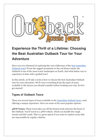 Experience the Thrill of a Lifetime_ Choosing the Best Australian Outback Tour for Your Adventure