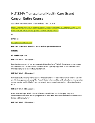 HLT 324V Transcultural Health Care Grand Canyon Entire Course