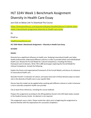HLT 324V Week 1 Benchmark Assignment Diversity in Health Care Essay