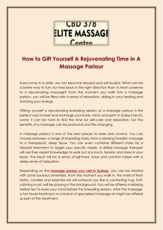 How to Gift Yourself A Rejuvenating Time in A Massage Parlour
