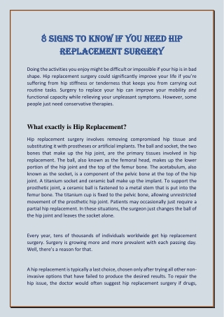 8 Signs to Know If You Need Hip Replacement Surgery