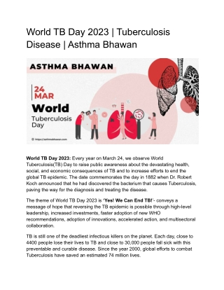 World TB Day 2023 - Tuberculosis Disease - Asthma Bhawan