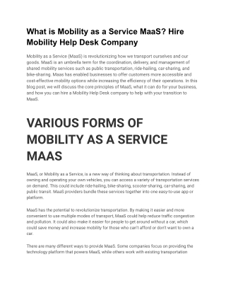 What is Mobility as a Service MaaS Hire Mobility Help Desk Company