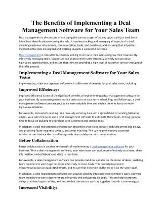 The Benefits of Implementing a Deal Management Software for Your Sales Team.