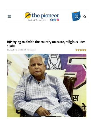 BJP trying to divide the country on caste, religious lines  Lalu