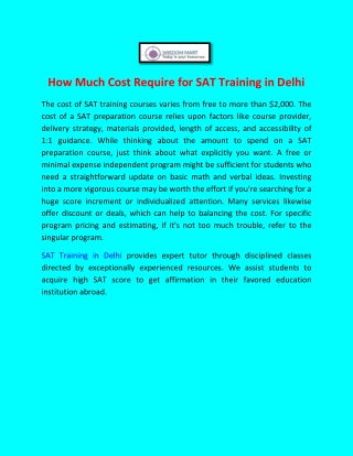 How Much Cost Require for SAT Training in Delhi