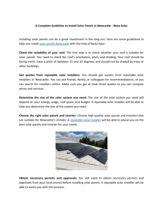 A Complete Guideline to Install Solar Panels in Newcastle - Nexa Solar