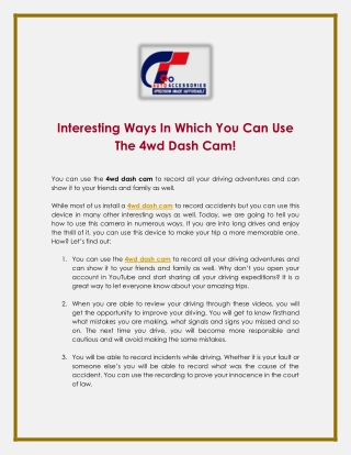 Interesting Ways In Which You Can Use The 4wd Dash Cam