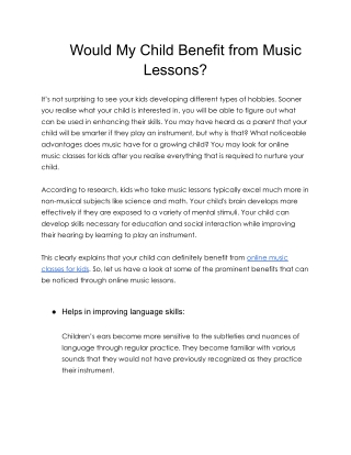 Would My Child Benefit from Music Lessons