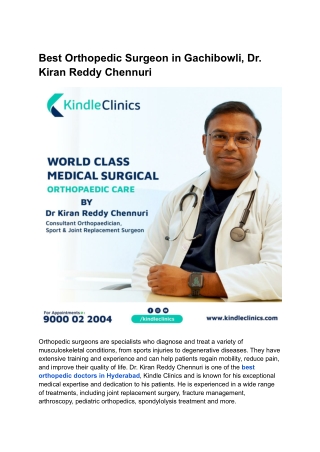 Best Orthopedic Surgeon in Gachibowli | Dr. Kiran Reddy Chennuri