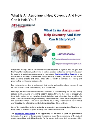 What Is An Assignment Help Coventry And How Can It Help You?