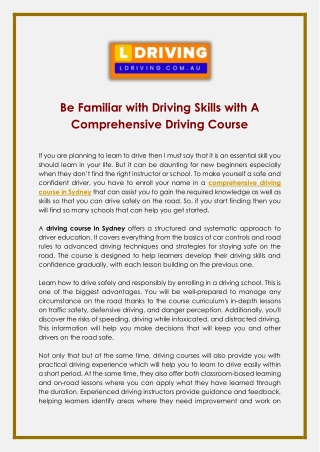 Be Familiar with Driving Skills with A Comprehensive Driving Course