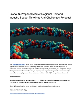 Global N-Propanol Market Regional Demand, Industry Scope & Timelines