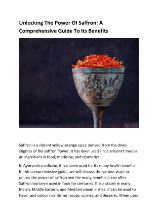 Unlocking The Power Of Saffron A Comprehensive Guide To Its Benefits