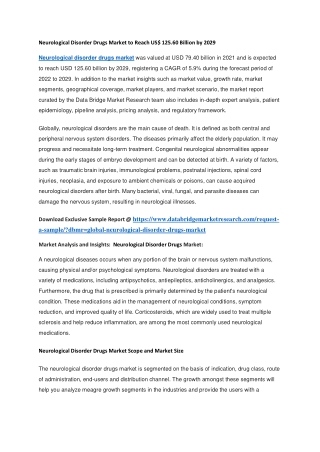 Neurological Disorder Drugs Market to Reach US 125.60 Billion by 2029