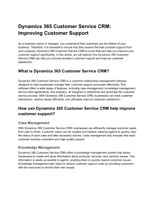 Dynamics 365 Customer Service CRM_ Improving Customer Support