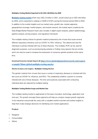 Multiplex Testing Market Expected to Hit US 3.84 Billion by 2029