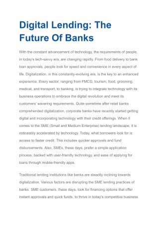 Digital Lending: The Future Of Banks