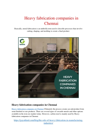 Heavy fabrication companies in Chennai