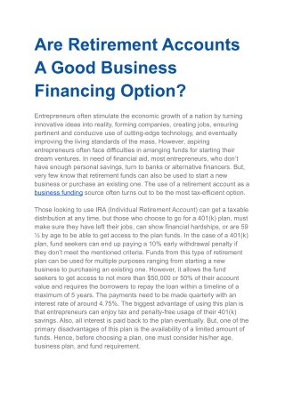 Are Retirement Accounts A Good Business Financing Option?