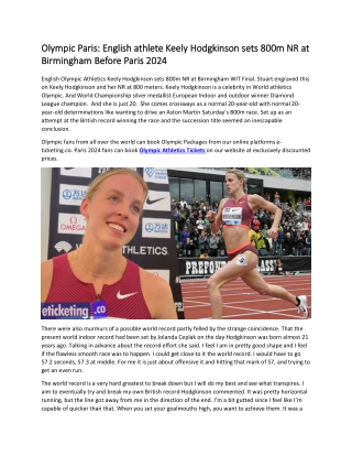 Olympic Paris English athlete Keely Hodgkinson sets 800m NR at Birmingham Before Paris 2024