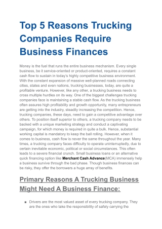 Top 5 Reasons Trucking Companies Require Business Finances