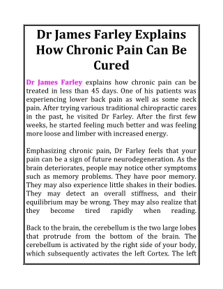 Dr James Farley Explains How Chronic Pain Can Be Cured