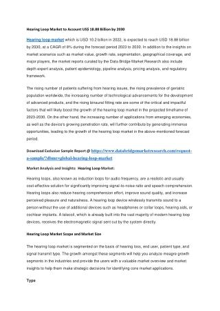 Hearing Loop Market to Account US 18.88 Billion by 2030