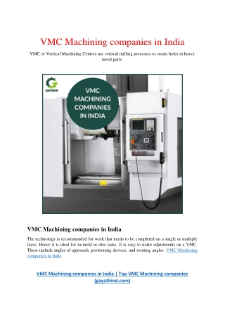 VMC Machining companies in India