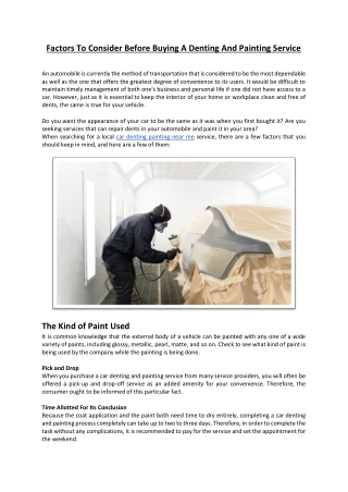Factors To Consider Before Buying A Denting And Painting Service