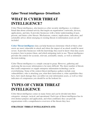 Cyber Threat Intelligence- Driveittech