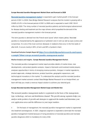 Europe Neonatal Jaundice Management Market Share and Forecast to 2028