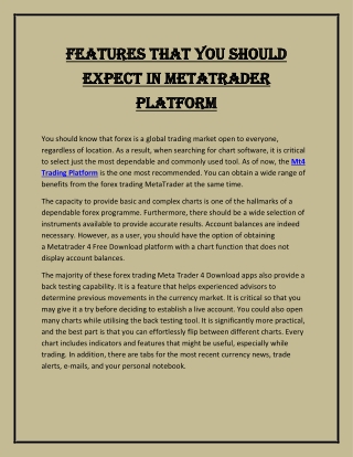 Features That You Should Expect in Metatrader Platform