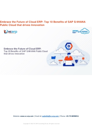 Embrace the Future of Cloud ERP: Top 10 Benefits of SAP S/4HANA Public Cloud tha