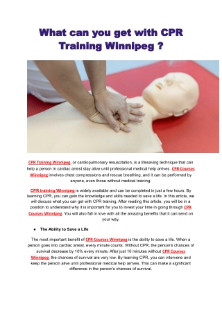 What can you get with CPR Training Winnipeg _