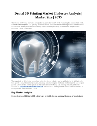 Dental 3D Printing Market | Industry Analysis | Market Size | 2035