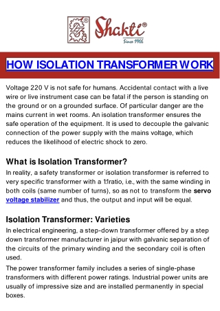 How Isolation Transformer Works - Shakti Electronics