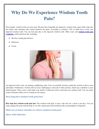 Why Do We Experience Wisdom Tooth Pain?
