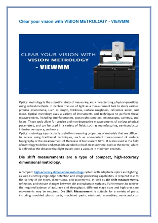 Clear your vision with VISION METROLOGY - VIEWMM