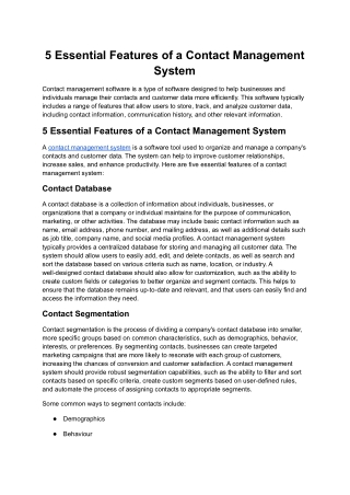 5 Essential Features of a Contact Management System