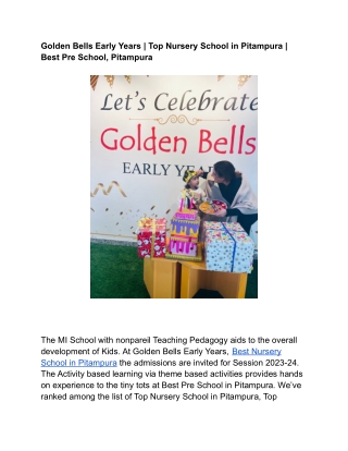 Golden Bells Early Years _ Top Nursery School in Pitampura _ Best Pre School, Pitampura