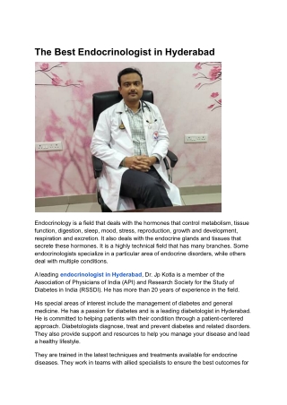 The Best Endocrinologist in Hyderabad | Dr. Jp Kotla