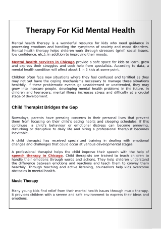 Therapy For Kid Mental Health
