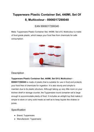 Tupperware Plastic Container Set