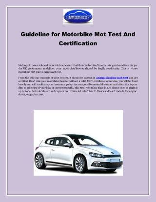 Guideline for Motorbike Mot Test And Certification