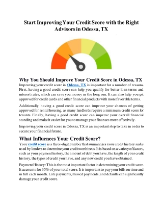 Start Improving Your Credit Score with the Right Advisors in Odessa, TX