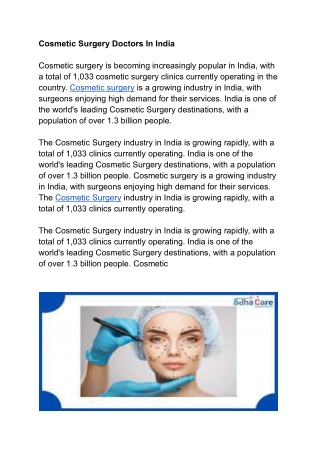 Cosmetic Surgery Doctors In India