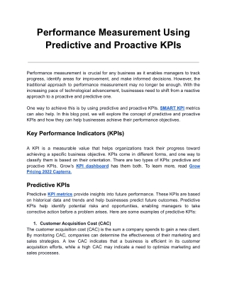 Performance Measurement Using Predictive and Proactive KPIs