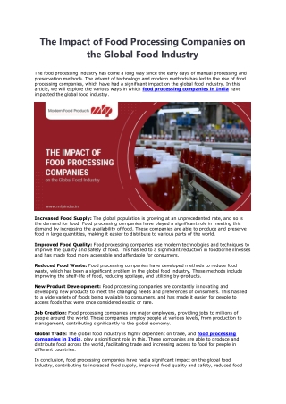 The Impact of Food Processing Companies on the Global Food Industry