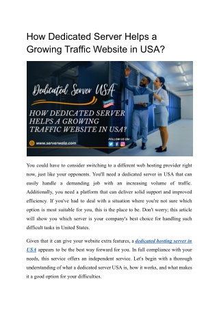 How Dedicated Server Helps a Growing Traffic Website in USA?